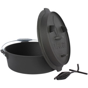 El Fuego Dutch Oven aus Gusseisen (5,6 l) mit Deckel (1,7 l) und Deckelheber, schwarz.