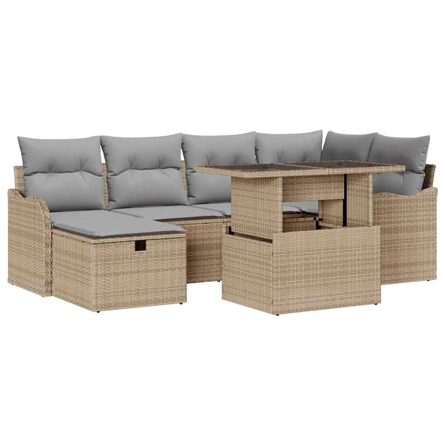 vidaXL Garten-Sofa-Set mit Kissen mit Speicher 7-Tlg Beige Poly Rattan 3361 günstig online kaufen