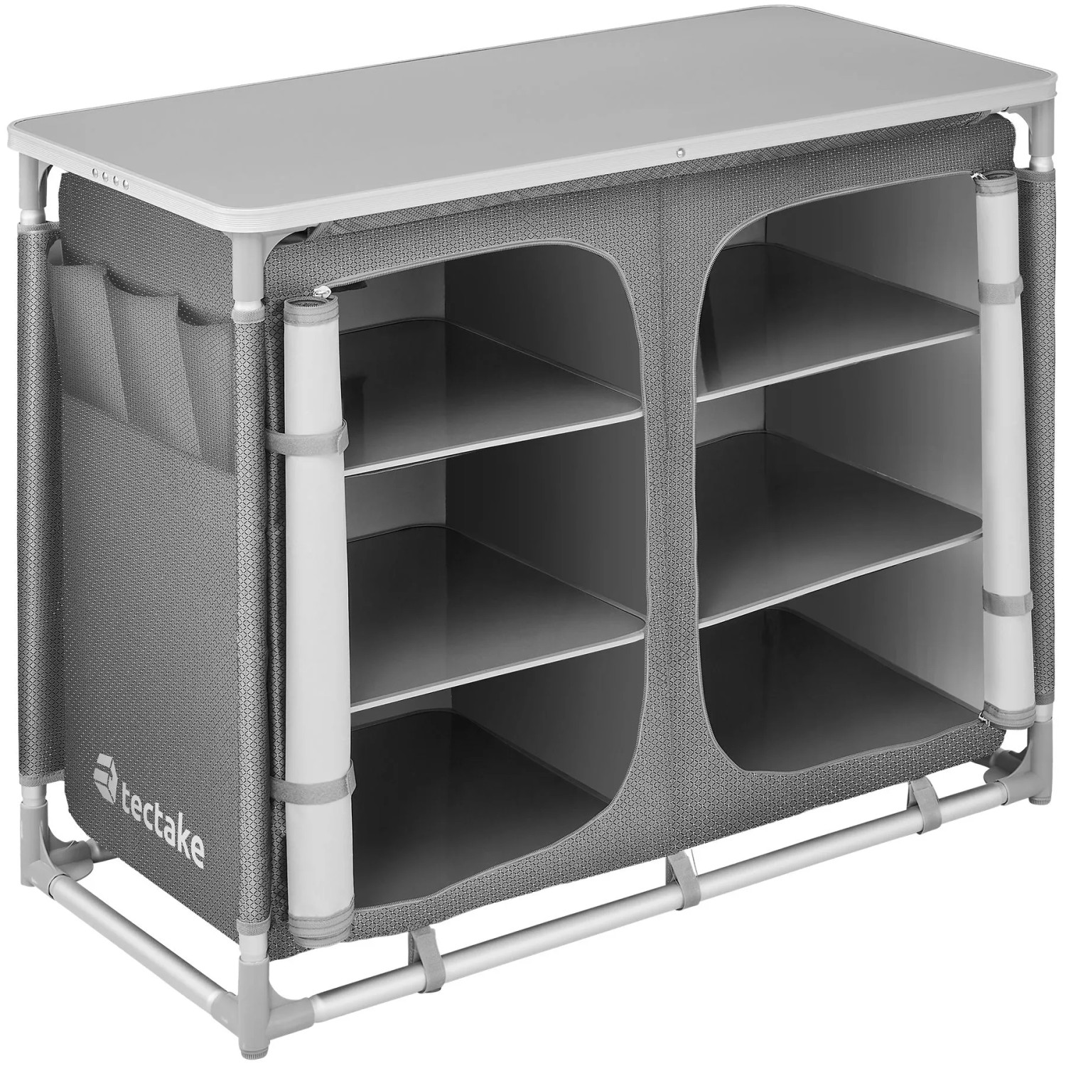 Tectake Campingschrank Deluxe Mit Aluminiumgestell und 6 Fächern  Faltbar Wetterfest  97 x 47 50 x 78 cm Grau