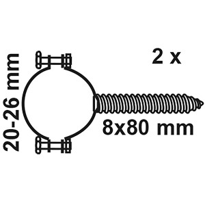 Kirchhoff Rohrschelle Set, 2 Stück, mit Stockschraube M8, für 20-26 mm Rohre.