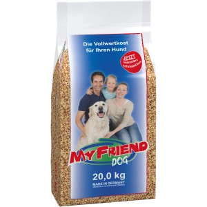 Bosch My Friend Hunde-Trockenfutter Pets, 20kg Sack mit Familie und Hund aufgedruckt.