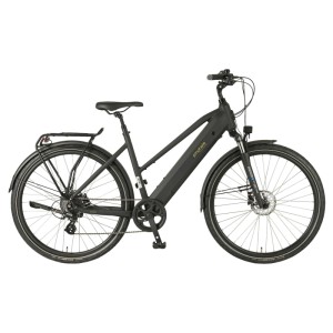 Schwarzes Prophete Trekking E-Bike Entdecker 2.0 Damen mit Trapezrahmen und Hinterradmotor.
