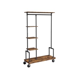 Vasagle Garderobe mit Rollen, braun-schwarz, mit Kleiderstange und Ablagen.