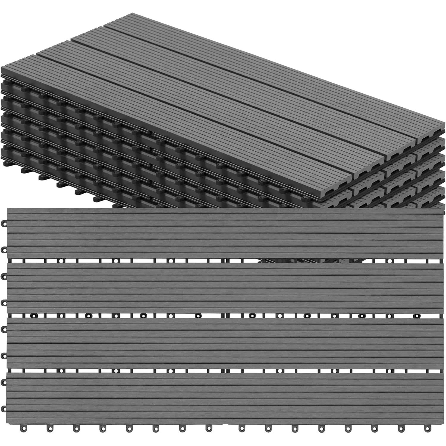 WOLTU WPC Terrassendielen Holz-Optik 30x60cm 6 Stück/1 m² Hellgrau