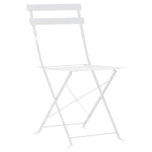 Weißer Stahlstuhl, Teil des 3-tlg. vidaXL Bistro-Sets für Garten, Balkon oder Terrasse.