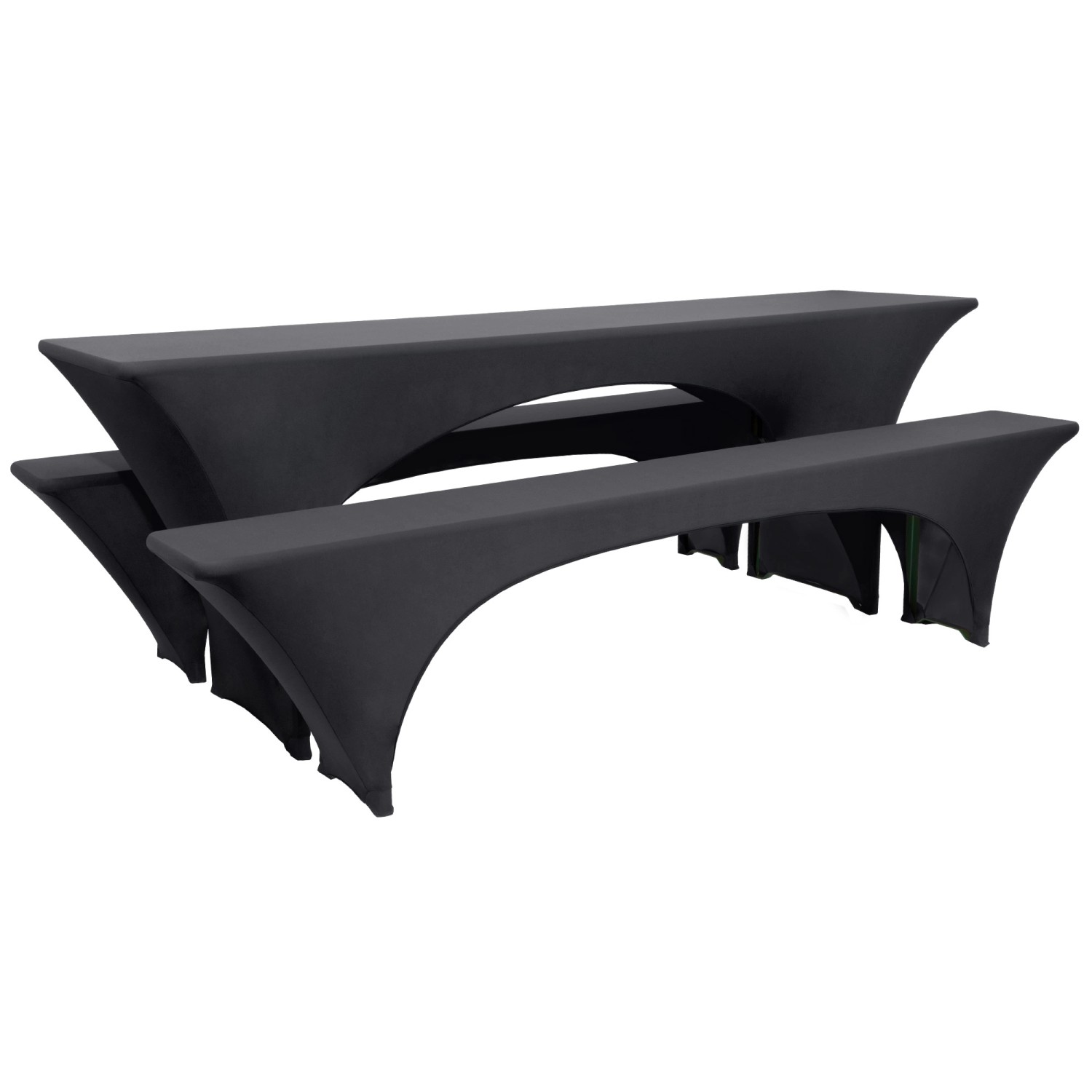 Beautissu Victoria Biertischhusse, 3-teilig, Stretch, Schwarz, für Festzeltgarnituren.