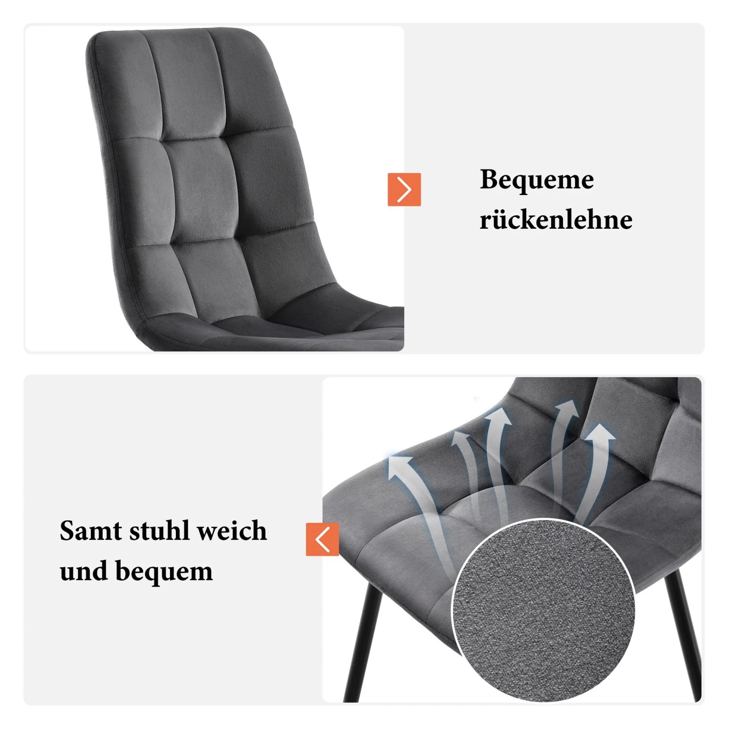 Merax Essgruppe 5-tlg mit 117cm Esstisch  4 Samtstühle Dunkelgrau  Tischbeine Schwarz_8