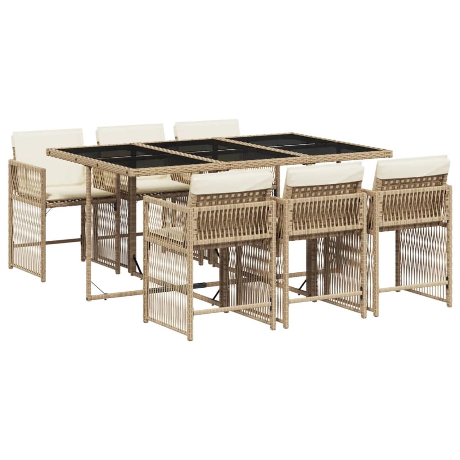 vidaXL 7-Tlg Garten-Essgruppe mit Kissen Beige Poly Rattan 3211630