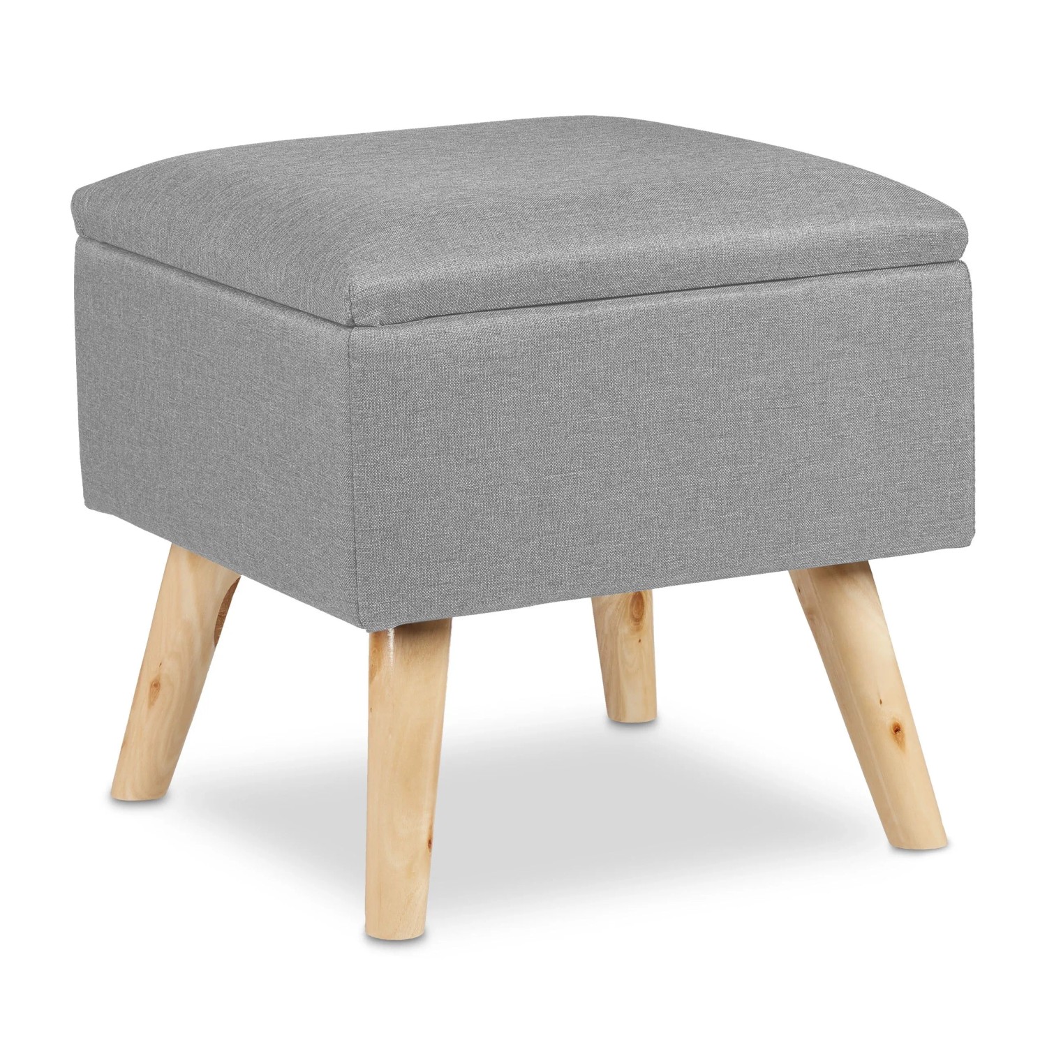 Relaxdays Hocker mit Stauraum Kunstleinen MDF Holz Hellgrau Gepolstert 40 cm x 40 cm x 40 cm 6,5 kg