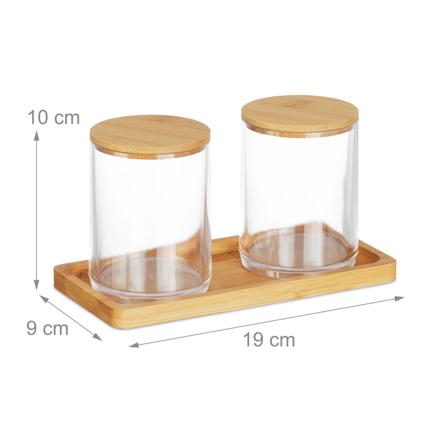 Relaxdays Wattestäbchenbehälter Kunststoff Transparent Natur mit Tablett 19 cm x 9 cm x 10 cm 290 g_4