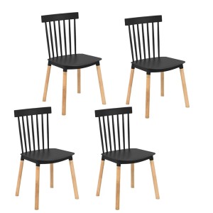 Costway 4er Set Esszimmerstühle, schwarz, mit Holzbeinen. Stühle für Esszimmer, Küche oder Wohnzimmer.