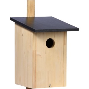 Holz Nistkasten für Stare/Spechte mit schwarzem Dach, 22x25x32cm, zum Aufhängen.