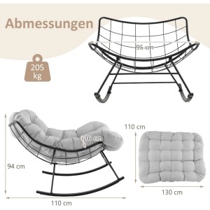 Costway Schaukelstuhl mit Gepolstertem Kissen für Drinnen & Draußen Hellgrau