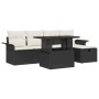 Schwarzes 6-tlg. vidaXL Garten-Sofa-Set aus Poly Rattan mit Tisch und Kissen.