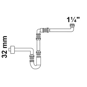 Weißer Raumspar-Siphon für Waschtisch, 41,9 mm (1 1/4) x 32 mm, ideal für wenig Platz.