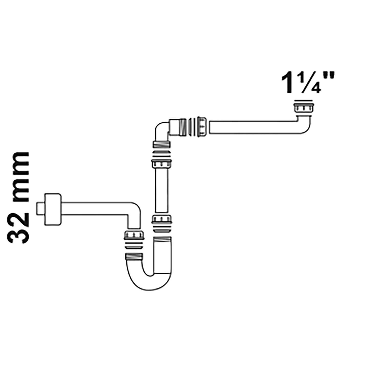 Weißer Raumspar-Siphon für Waschtisch, 41,9 mm (1 1/4) x 32 mm, ideal für wenig Platz.