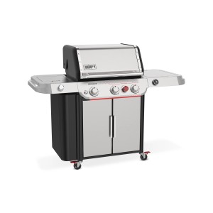 Weber Genesis SP-335W GBS Gasgrill in Silber mit drei Brennern, Sear Zone und Seitentischen.