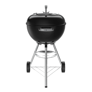 Schwarzer Weber Holzkohlegrill Bar-B Kettle 47 cm mit Deckelthermometer und Ascheauffangschale.