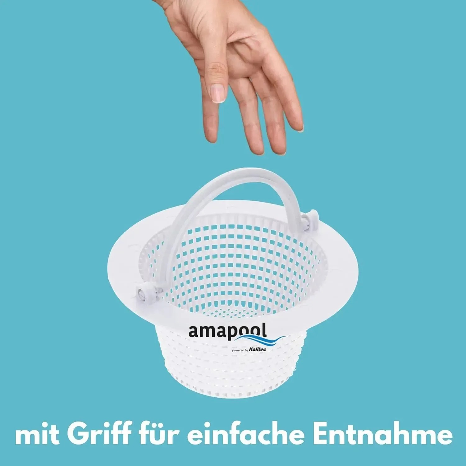 Amapool Skimmer Korb 16 cm, weiß, mit Griff zur einfachen Entnahme für Framepool, Aufstellbecken und Stahlwandbecken.
