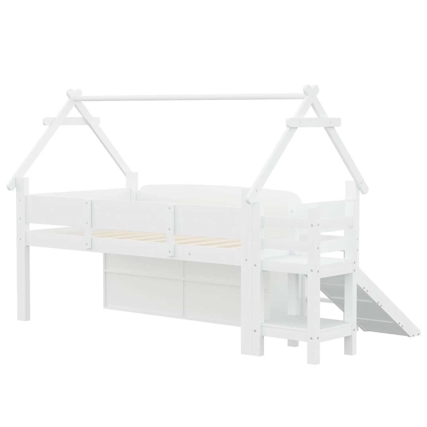 okwish Hochbett 90x200cm mit Rutsche Schubladen Sicherheitsgeländer Kinderbett Weiß ohne Matratze