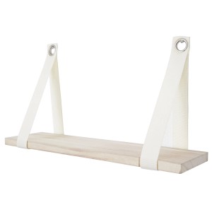 MCW Wandregal Vire, Naturfarben, mit weißen Textilbändern und Metallösen zur Wandmontage.