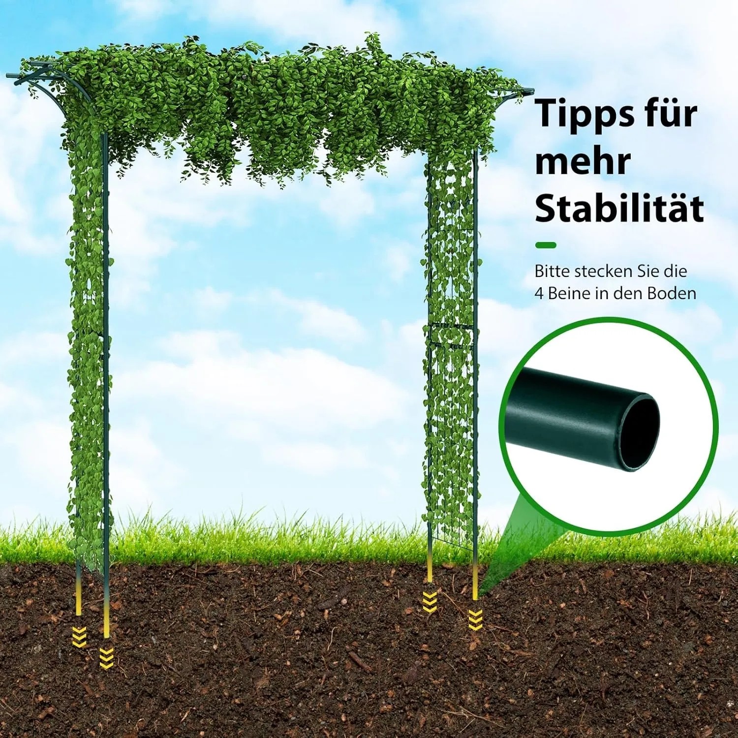 Grüner Costway Rosenbogen aus Metall, ideal als Torbogen oder Rankhilfe im Garten.