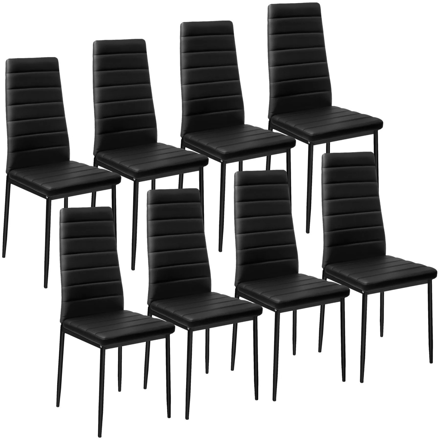 Tectake Set Esszimmerstuhl Thomas Gepolstert Mit Kunstlederbezug Hohe Rückenlehne 8Er Set 45 x 48 x 98 50 cm Schwarz