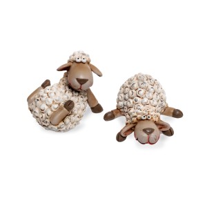 Liegende Deko-Schafe aus Polyresin, creme, 10,5 cm, für Haus und Garten.