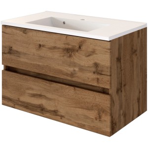 Held Möbel Waschtisch-Set Verona, 80 cm, Wotaneiche mit Mineralgussbecken und 2 Auszügen.