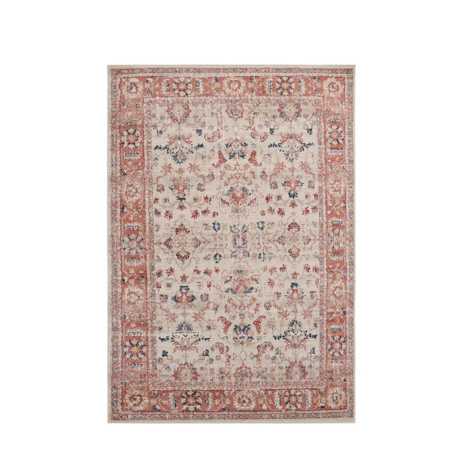Vercai Rugs Teppich Florence Floral Elfenbein Rot 80 x 150 cm