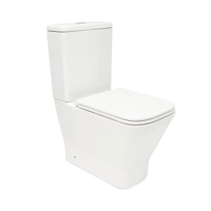 Weißes Swiss Aqua Technologies Stand-WC-Set mit Softclose-Sitz und Vario-Ablauf.
