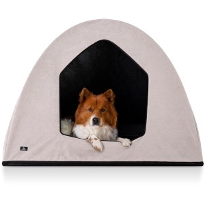 Beige Knuffelwuff Hundehöhle Yucatan Velours (M-L): Gemütlicher Rückzugsort für Hunde.