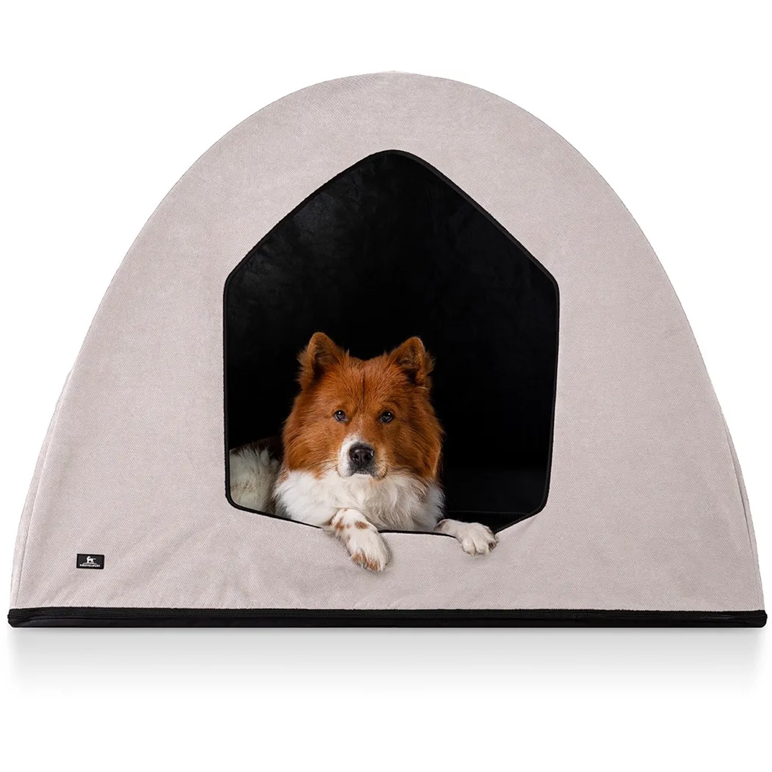 Beige Knuffelwuff Hundehöhle Yucatan Velours (M-L): Gemütlicher Rückzugsort für Hunde.