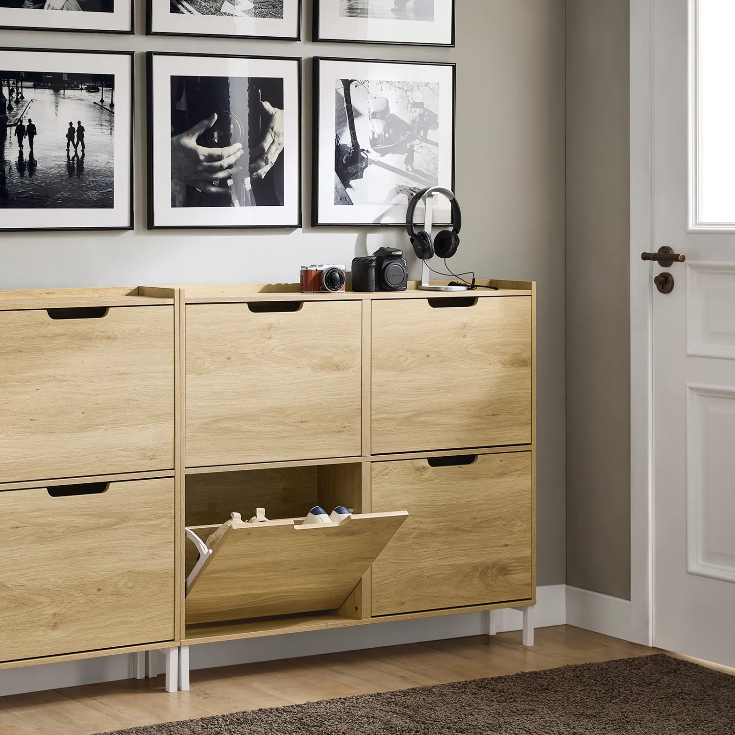 SoBuy Schuhschrank Schmal mit 4 Klappen Schuhkipper für Diele Flur FSR100-N_2