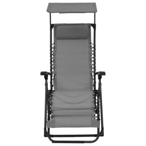 Klappbarer, grauer furnicato Liegestuhl aus Textilene mit Sonnendach. Ideal für Garten & Balkon.