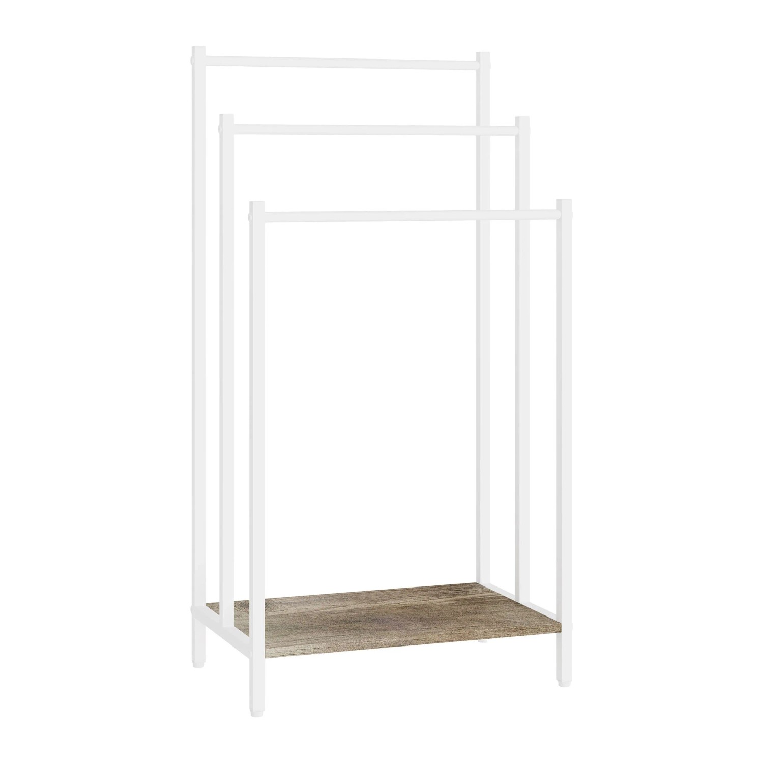 Relaxdays Handtuchständer Stahl Weiß Holzoptik Freistehend mit Ablage 81,5 cm x 42 cm x 24 cm