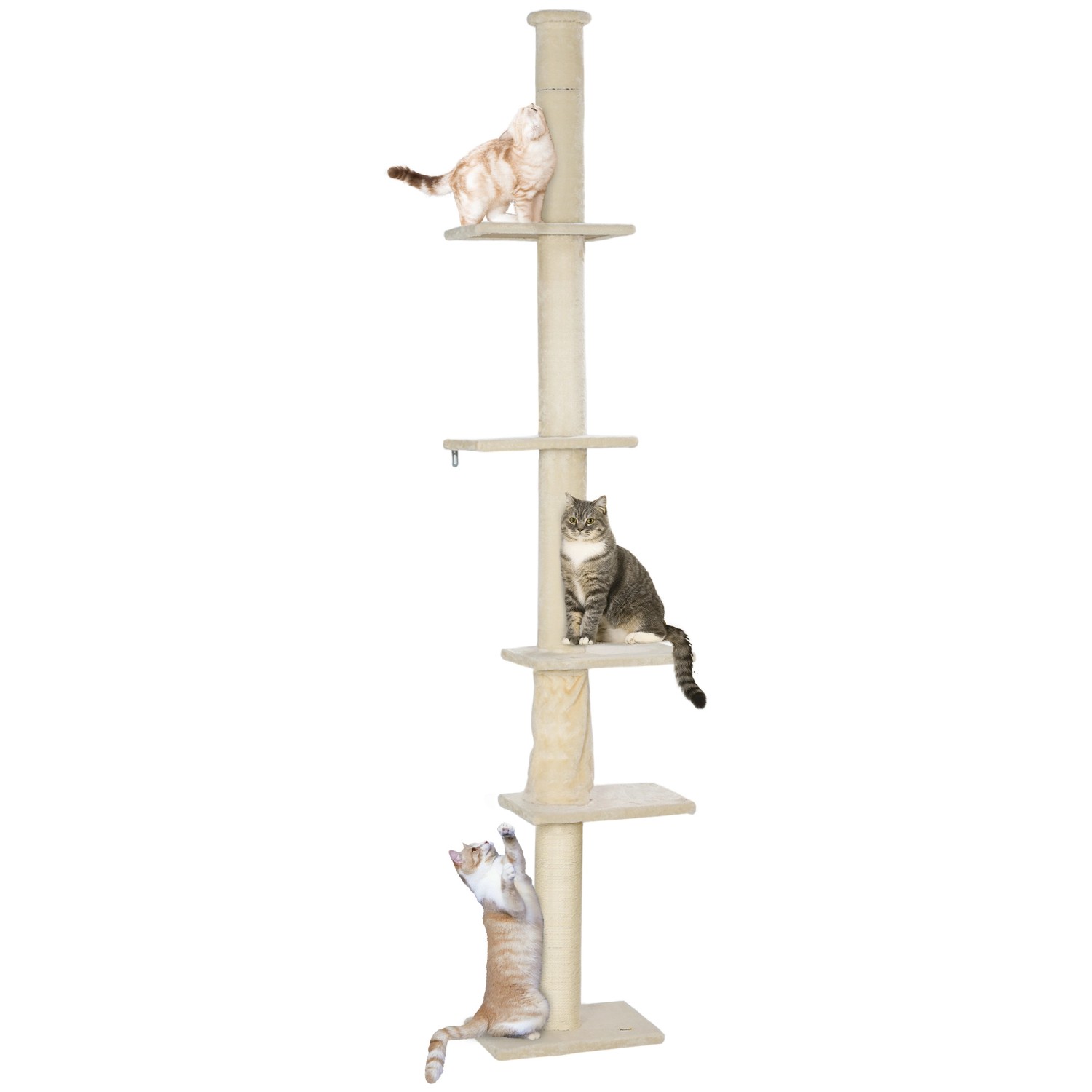 PawHut Kratzbaum Spanplatte Polyester Cremeweiß 42,5L x 26,5B x 225-275H cm
