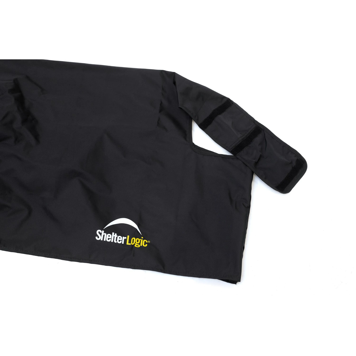 Schwarze Abdeckung für ShelterLogic Kaminholzregal, höhenverstellbar für trockene Lagerung.