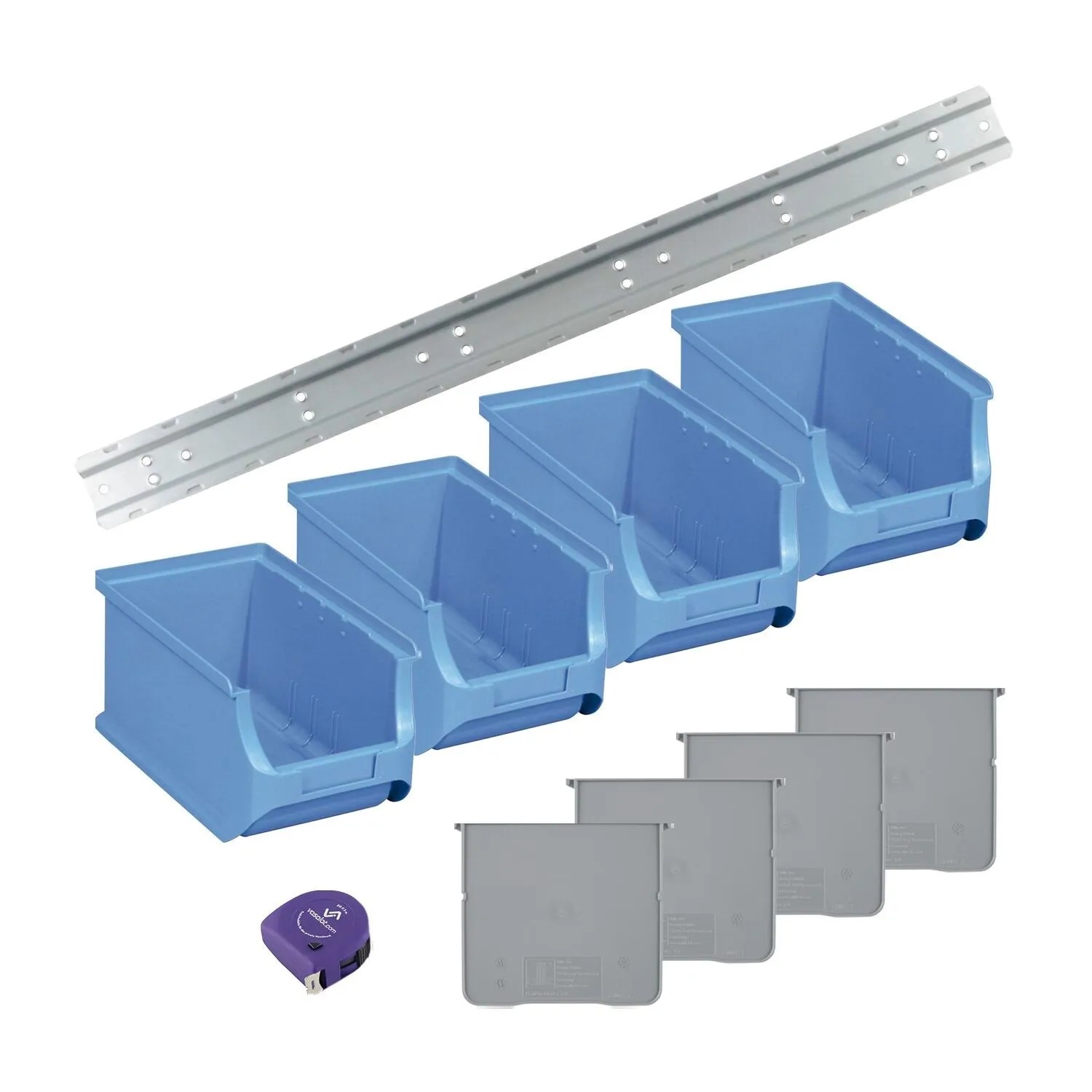 vasalat Set Stapelboxen Größe 3 235x150x125 mm Blau mit Schiene & Trennsteg 4 Stück