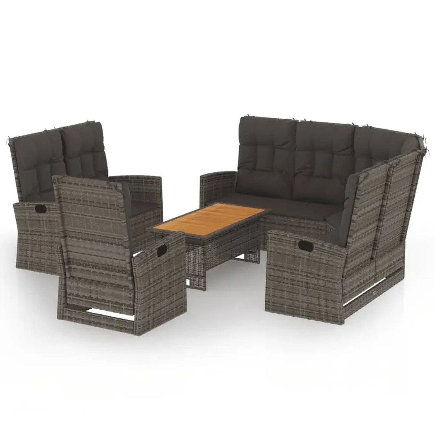 vidaXL 4-Tlg Garten-Lounge-Set mit Kissen Grau Poly Rattan 362180