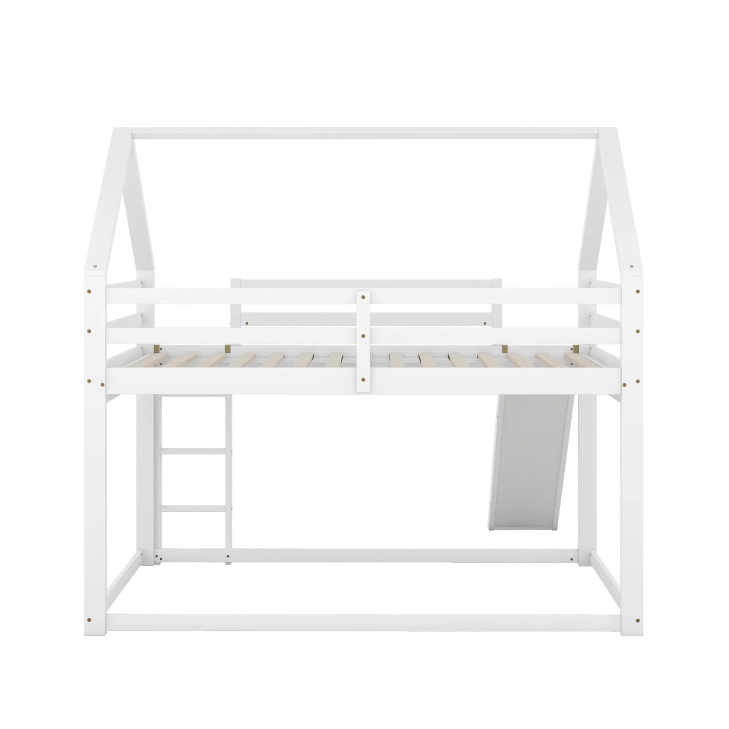 KOMHTOM Kinderbett 140x200Cm  Hausbett  Etagenbett Mit Rutsche Und Leiter  Doppelbett  Kiefernholz  Weiß