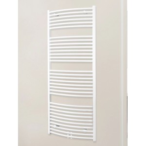 Weißer Schulte Design-Heizkörper Europa mit Mittelanschluss an der Wand.