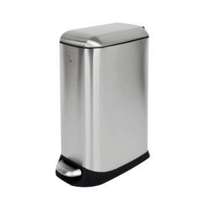 Silberner 12l Edelstahl Treteimer mit Pedal und Softclose-Deckel. Moderner Mülleimer für Küche oder Bad.