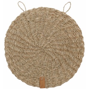 Runde Silvio Design Kratzmatte aus Seegras, Naturfarben, mit Schlaufen zur Befestigung.