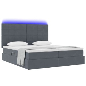 vidaXL Bett mit LED-Lichtleisten Dunkelgrau 200 x 200 cm Samt 3372888