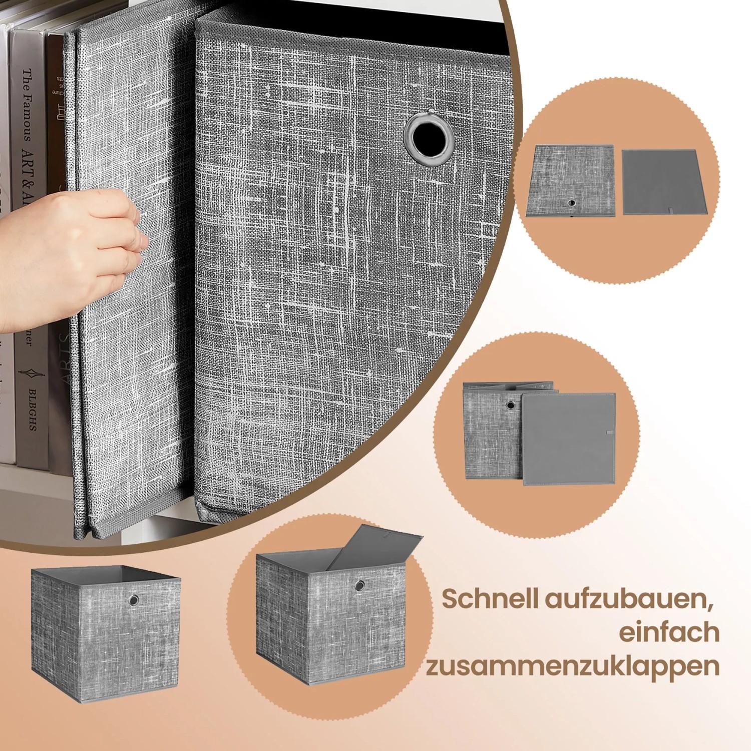 Songmics Aufbewahrungsboxen, 6er-Set, grau, passend für Würfelregale, aus Vliesstoff, platzsparend.