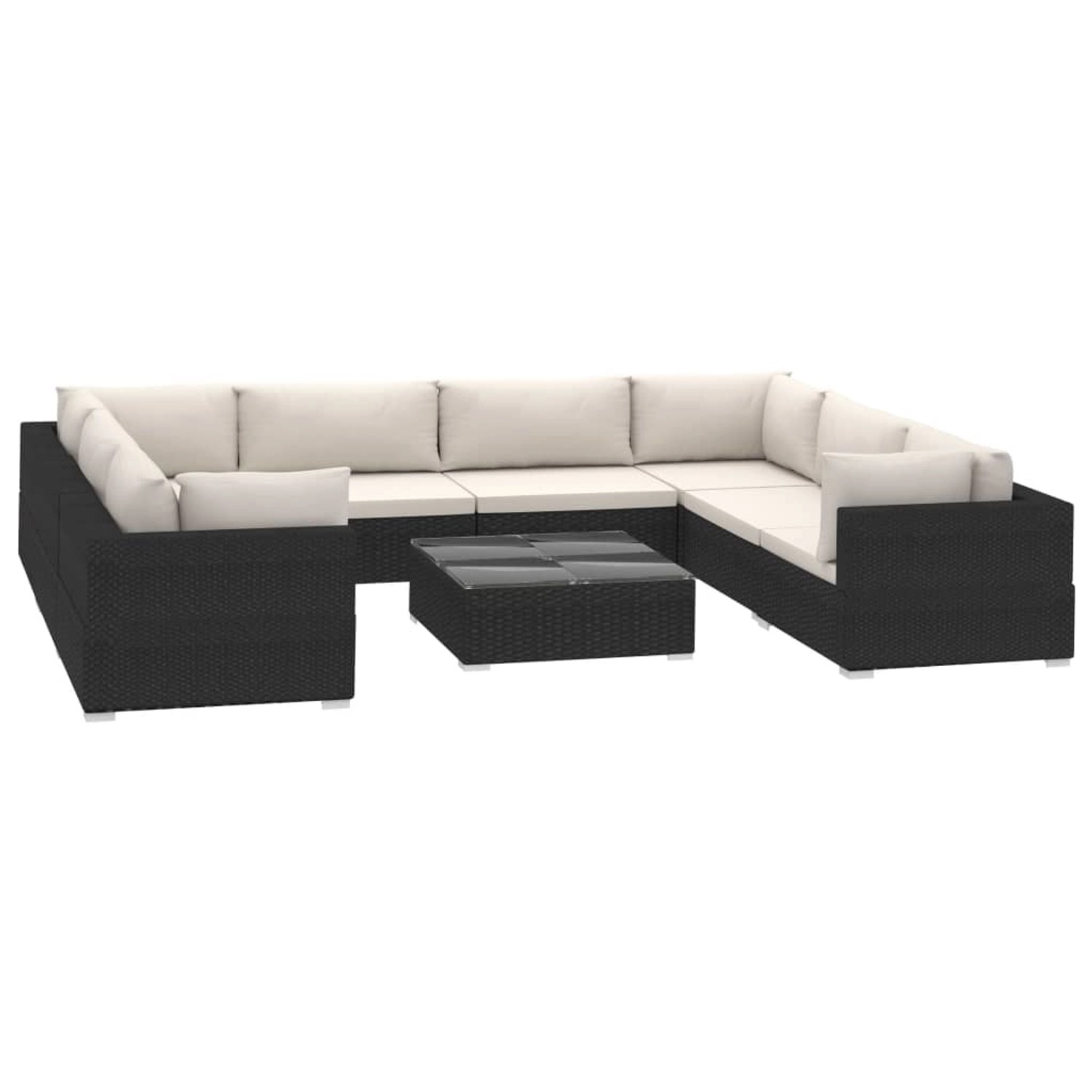vidaXL 9-Tlg Garten-Lounge-Set mit Auflagen Poly Rattan Schwarz 46786