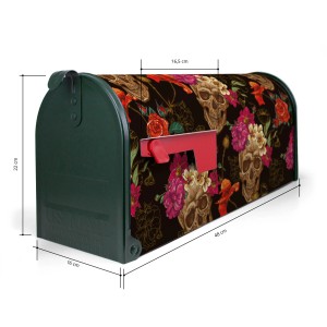 Grüner Banjado US Briefkasten mit Los Dias de Muertos Motiv, 48x22x16cm. Stahl, pulverbeschichtet.