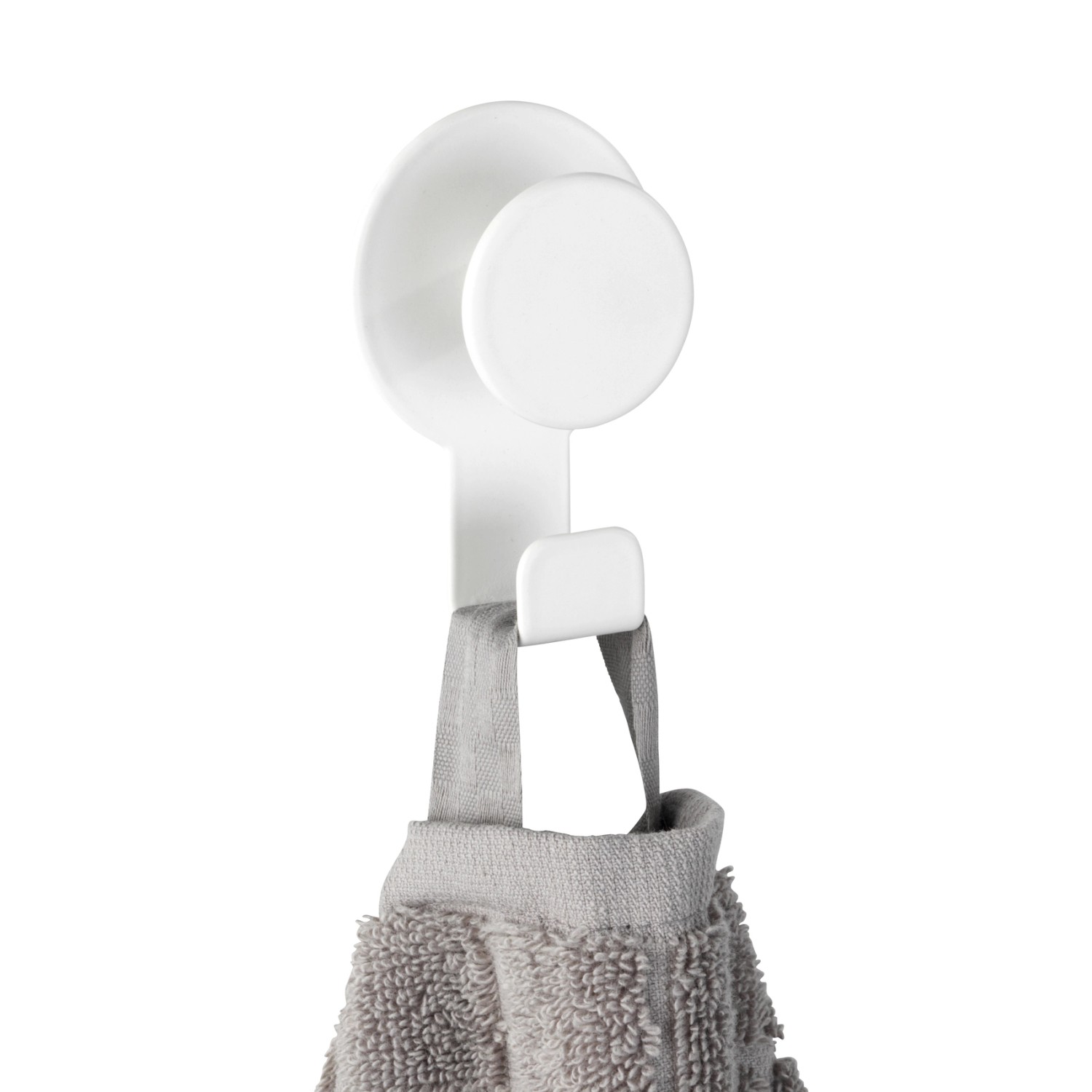 Wenko Wandhaken Blandas, Edelstahl rostfrei, weiß matt, mit Handtuch.