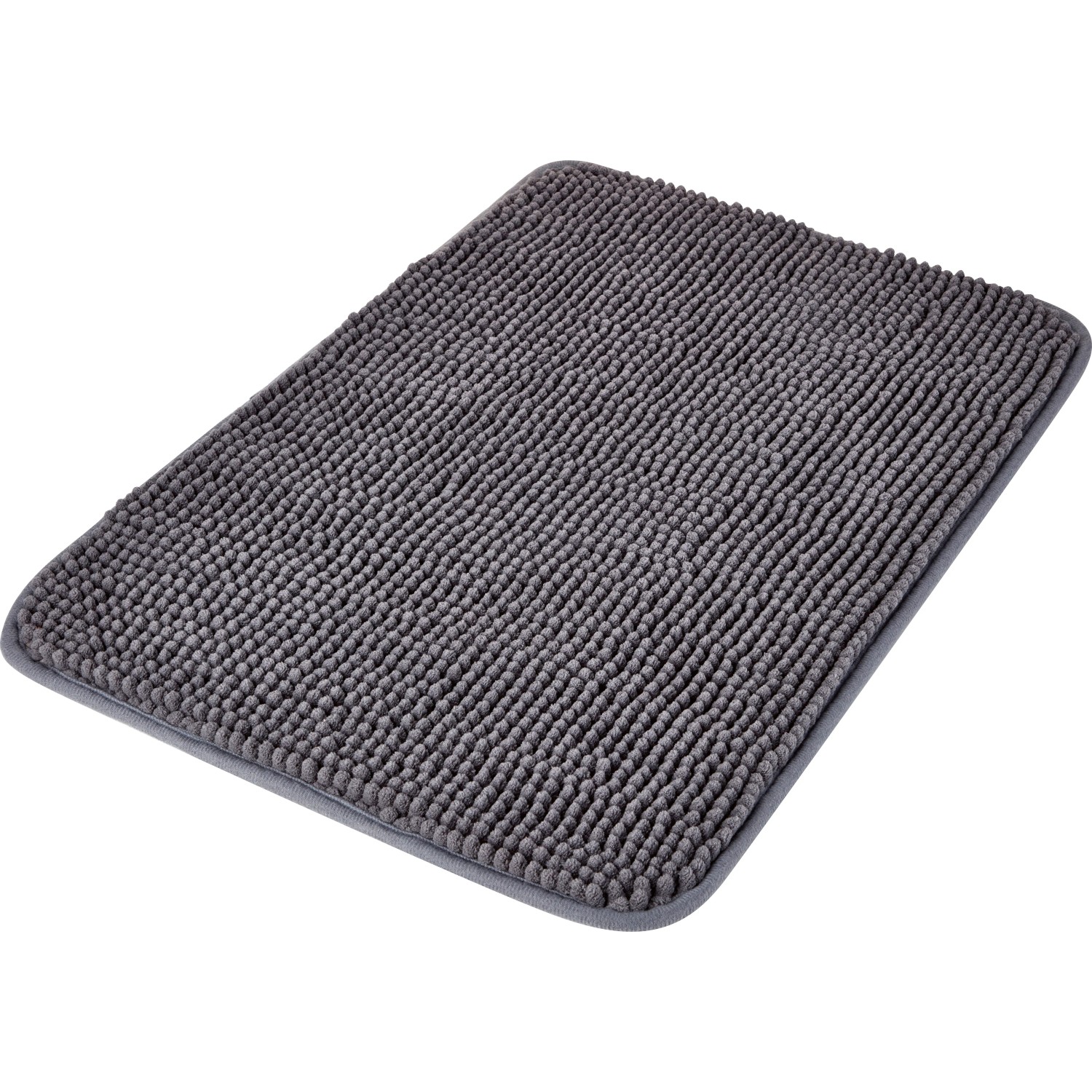 Dunkelgraue baliv Badematte (40x60 cm) aus Polyester mit Noppenstruktur.